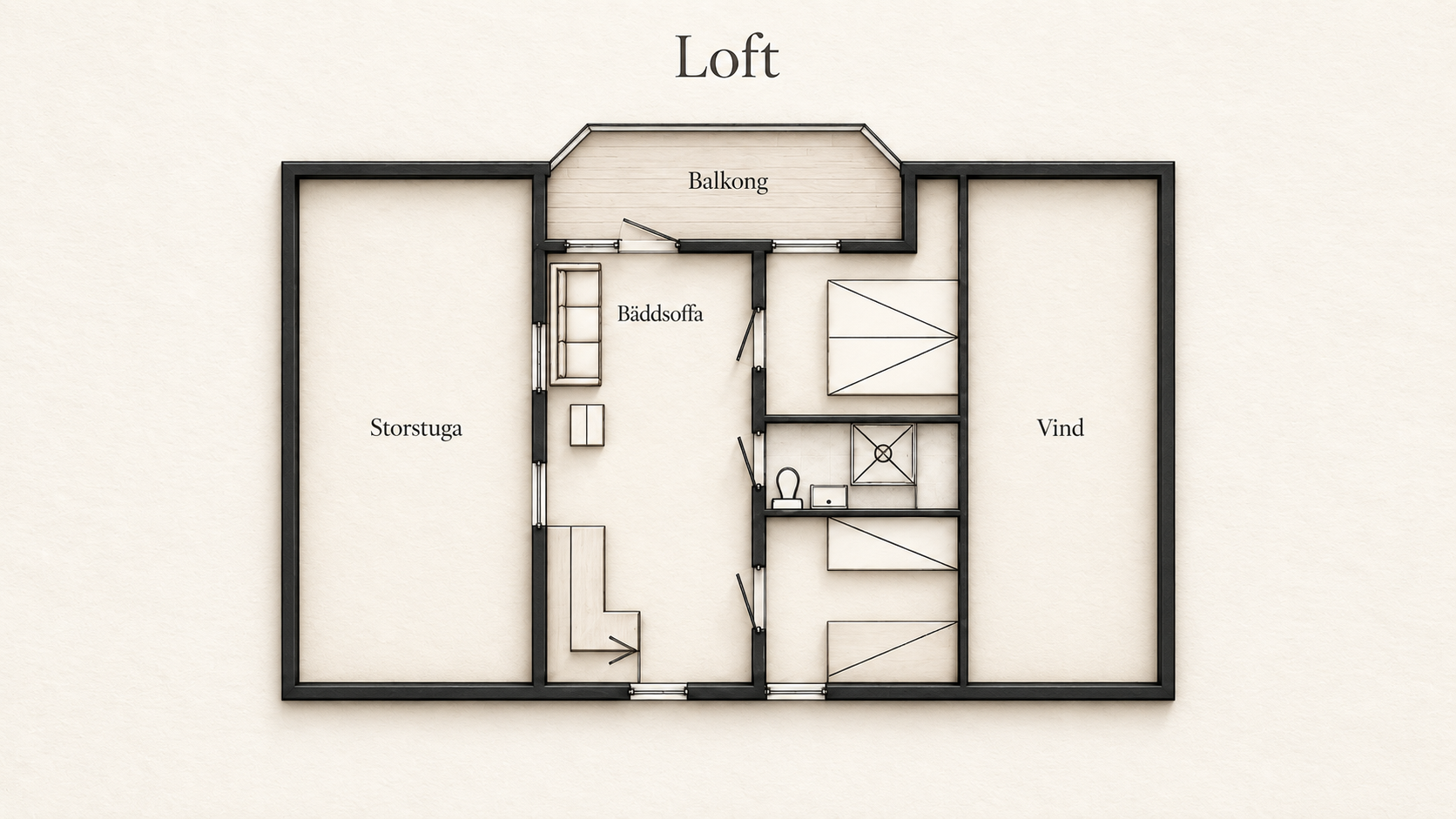 Planritning Loftet – en lugnare del av huset